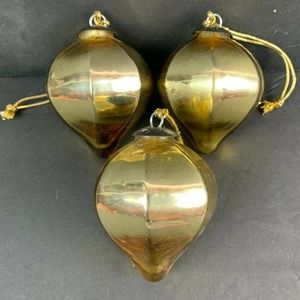 Vintage Mercury Shiny Glass Kugel Style Gold Lamp 3" Christmas Ornament O18